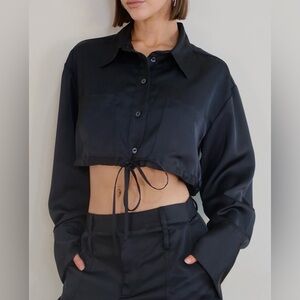 NOLI - THE NOLI SHOP || Milan Patch Pocket Black Satin Crop Shirt. Sz.